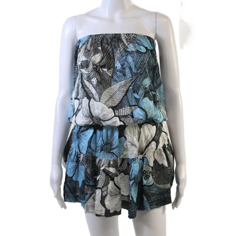 Amir Slama Womens Floral Print Strapless Dress Black Blue Cotton Size Small